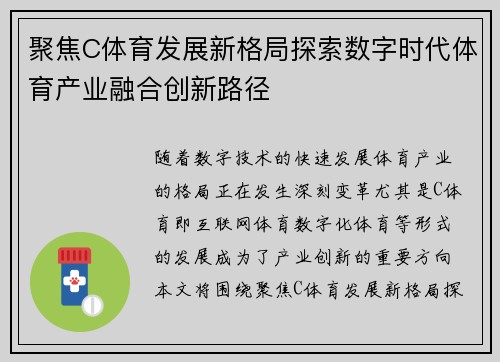 聚焦C体育发展新格局探索数字时代体育产业融合创新路径